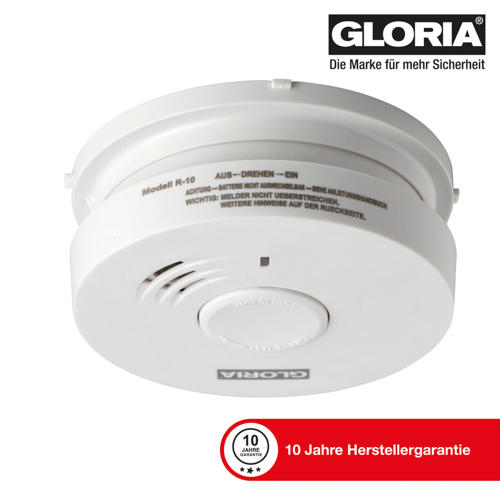 GLORIA R-10 Rauchwarnmelder mit 10- Jahres Lithium Batterie, Rauchmelder